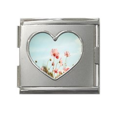 Cosmos Flower Blossom In Garden Mega Link Heart Italian Charm (18mm) by artworkshop