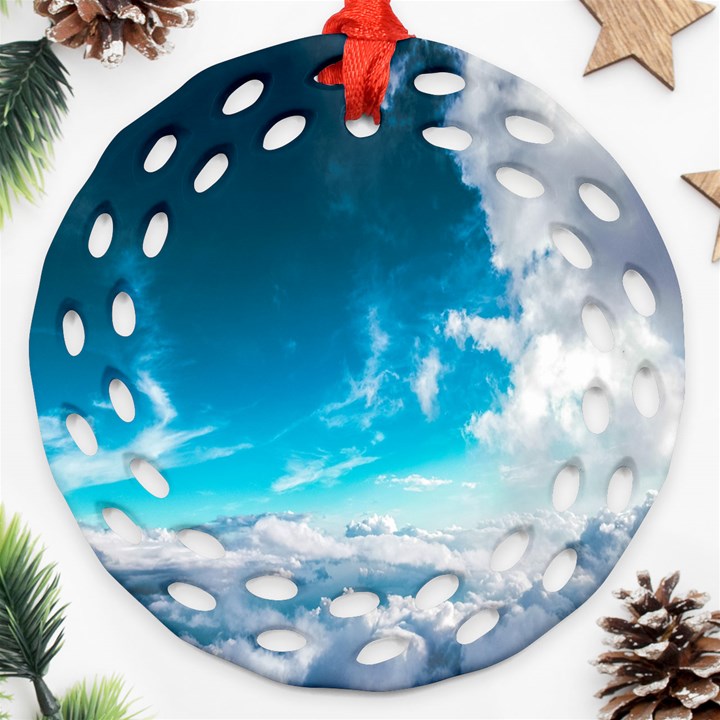 Landscape Sky Clouds Hd Wallpaper Ornament (Round Filigree)