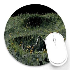 Astronaut Lying In Flowers Fantasy Round Mousepad by artworkshop