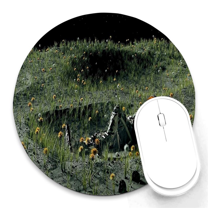 Astronaut Lying In Flowers Fantasy Round Mousepad