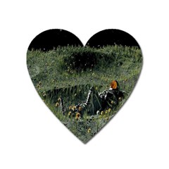 Astronaut Lying In Flowers Fantasy Heart Magnet by artworkshop