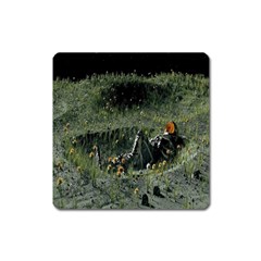 Astronaut Lying In Flowers Fantasy Square Magnet by artworkshop