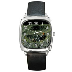 Astronaut Lying In Flowers Fantasy Square Metal Watch by artworkshop