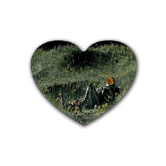 Astronaut Lying In Flowers Fantasy Rubber Heart Coaster (4 Pack) by artworkshop