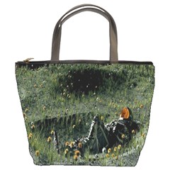 Astronaut Lying In Flowers Fantasy Bucket Bag by artworkshop