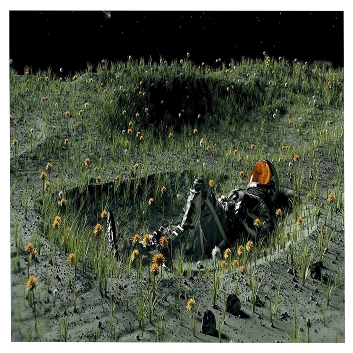 Astronaut Lying In Flowers Fantasy Wooden Puzzle Square