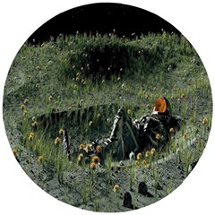 Astronaut Lying In Flowers Fantasy Wooden Puzzle Round by artworkshop