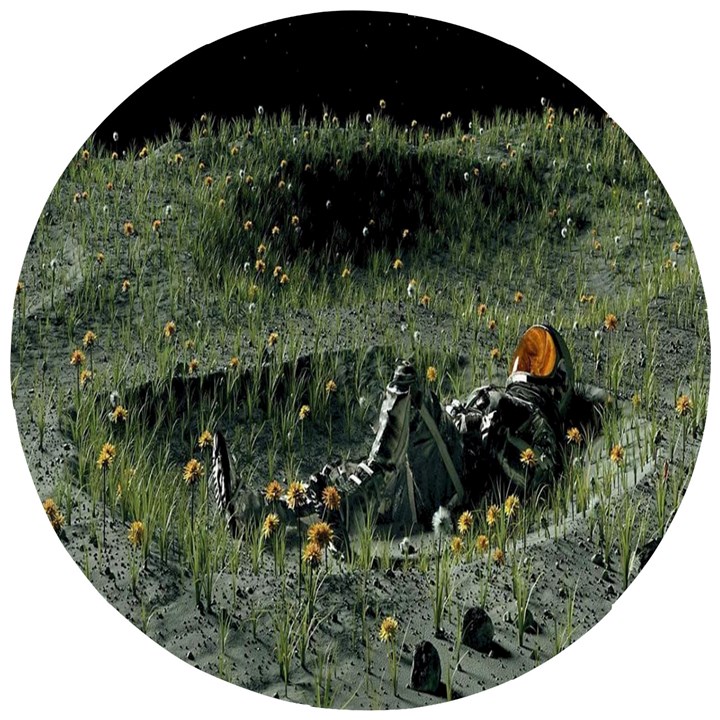 Astronaut Lying In Flowers Fantasy Wooden Puzzle Round