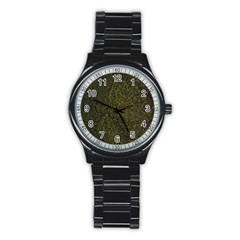 Green Grunge Background Stainless Steel Round Watch by artworkshop