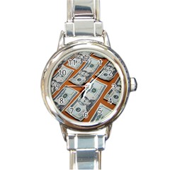 Money Pattern Round Italian Charm Watch by artworkshop