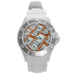 Money Pattern Round Plastic Sport Watch (l) by artworkshop