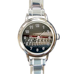 Patterned Tunnels On The Concrete Wall Round Italian Charm Watch by artworkshop