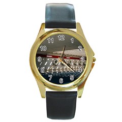 Patterned Tunnels On The Concrete Wall Round Gold Metal Watch by artworkshop