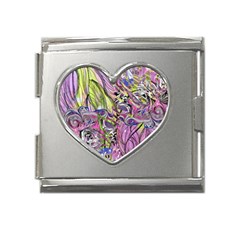 Abstract Intarsio Mega Link Heart Italian Charm (18mm)