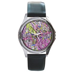 Abstract Intarsio Round Metal Watch by kaleidomarblingart