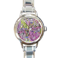 Abstract Intarsio Round Italian Charm Watch by kaleidomarblingart