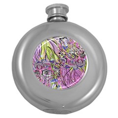 Abstract Intarsio Round Hip Flask (5 Oz) by kaleidomarblingart