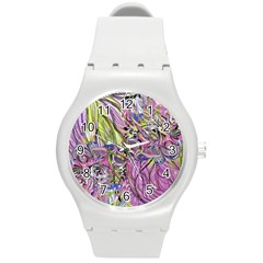 Abstract Intarsio Round Plastic Sport Watch (m) by kaleidomarblingart