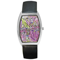 Abstract Intarsio Barrel Style Metal Watch by kaleidomarblingart