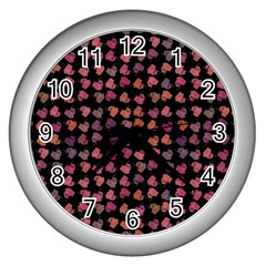 Mixed Colors Flowers Motif Pattern Wall Clock (silver) by dflcprintsclothing