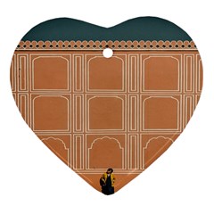 Person Stands By Tall Orange Wall And Looks- Up Ornament (heart) by artworkshop