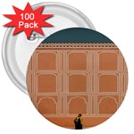 Person Stands By Tall Orange Wall And Looks- Up 3  Buttons (100 pack)  Front