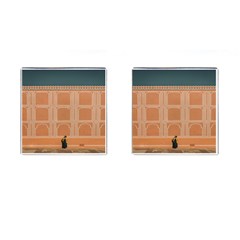 Person Stands By Tall Orange Wall And Looks- Up Cufflinks (square) by artworkshop