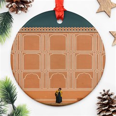 Person Stands By Tall Orange Wall And Looks- Up Round Ornament (two Sides) by artworkshop