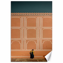 Person Stands By Tall Orange Wall And Looks- Up Canvas 12  X 18  by artworkshop