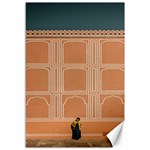 Person Stands By Tall Orange Wall And Looks- Up Canvas 12  x 18  11.88 x17.36  Canvas - 1