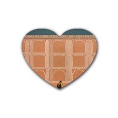 Person Stands By Tall Orange Wall And Looks- Up Rubber Coaster (heart) by artworkshop