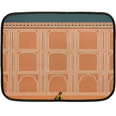 Person Stands By Tall Orange Wall And Looks- Up Fleece Blanket (mini) by artworkshop