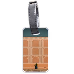 Person Stands By Tall Orange Wall And Looks- Up Luggage Tag (one Side) by artworkshop