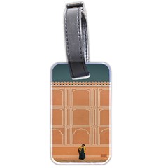 Person Stands By Tall Orange Wall And Looks- Up Luggage Tag (two Sides) by artworkshop