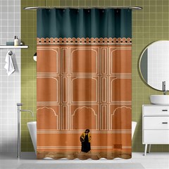 Person Stands By Tall Orange Wall And Looks- Up Shower Curtain 48  X 72  (small)  by artworkshop