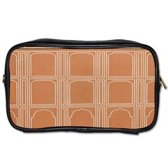 Person Stands By Tall Orange Wall And Looks- Up Toiletries Bag (two Sides) by artworkshop