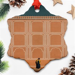 Person Stands By Tall Orange Wall And Looks- Up Ornament (snowflake)