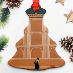 Person Stands By Tall Orange Wall And Looks- Up Christmas Tree Ornament (two Sides) by artworkshop