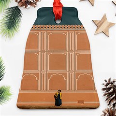 Person Stands By Tall Orange Wall And Looks- Up Bell Ornament (two Sides) by artworkshop