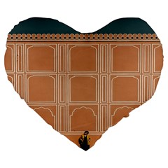 Person Stands By Tall Orange Wall And Looks- Up Large 19  Premium Heart Shape Cushions by artworkshop