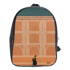 Person Stands By Tall Orange Wall And Looks- Up School Bag (xl) by artworkshop