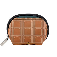 Person Stands By Tall Orange Wall And Looks- Up Accessory Pouch (small)