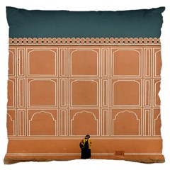 Person Stands By Tall Orange Wall And Looks- Up Large Premium Plush Fleece Cushion Case (one Side) by artworkshop