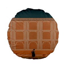 Person Stands By Tall Orange Wall And Looks- Up Standard 15  Premium Flano Round Cushions by artworkshop