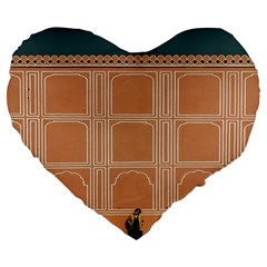 Person Stands By Tall Orange Wall And Looks- Up Large 19  Premium Flano Heart Shape Cushions by artworkshop