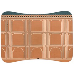 Person Stands By Tall Orange Wall And Looks- Up Velour Seat Head Rest Cushion by artworkshop