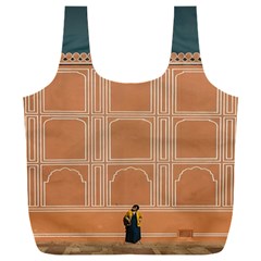 Person Stands By Tall Orange Wall And Looks- Up Full Print Recycle Bag (xxxl) by artworkshop