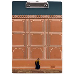 Person Stands By Tall Orange Wall And Looks- Up A4 Acrylic Clipboard by artworkshop