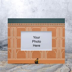 Person Stands By Tall Orange Wall And Looks- Up White Tabletop Photo Frame 4 x6  by artworkshop