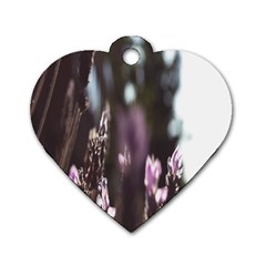 Purple Flower Pattern Dog Tag Heart (one Side) by artworkshop